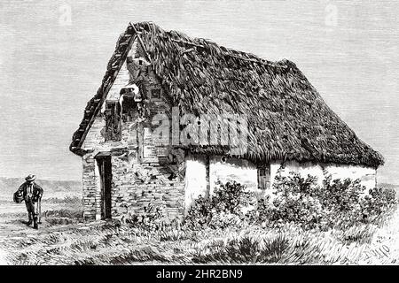 Das Innere des Jagdschuhlens von Capanno Garibaldi, wo in der Nacht zwischen dem 6.. Und 7.. August 1849 Zuflucht fand, Pinienwald von San Vitale, Ravenna, Emilia Romagna. Italien. Fahrt von Ravenna nach Otranto mit Charles Yriarte Stockfoto