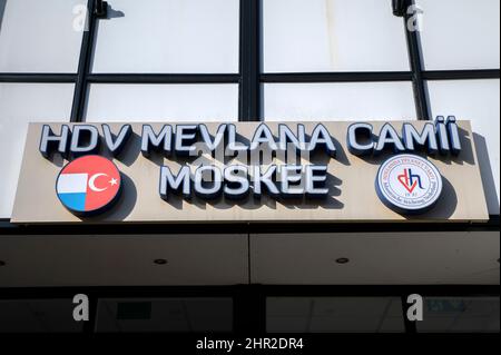 Plakatwand HDV Mevlana Camii Mosq bei Hilversum Niederlande 23-2033 Stockfoto