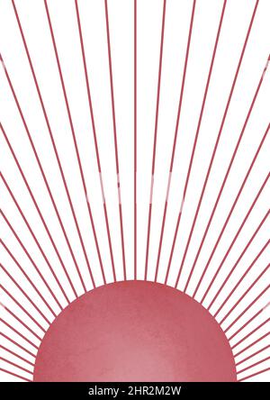 Midcentury Modern Sunset Vertical Poster, Sun Burst Terracotta Color, Boho Sun Illustration Print, Bohemin Abstract Minimalist Printable Wall Art Work Stockfoto