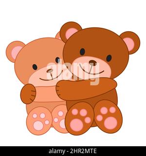 Zwei umarmende Bären. Niedliche Cartoon-Illustration. Liebe und Freundschaft Konzept. Drucken Sie zum Valentinstag. Teddybär umarmt seinen Freund. Druck für Kinder, Klo Stock Vektor