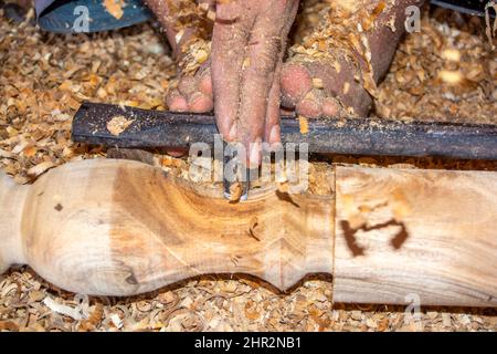 Altmodische Holzfertigkeit in Asien Stockfoto