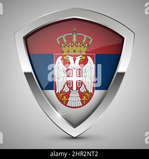 EPS10 Vektor Patriotisches Schild mit Flagge Serbiens. Ein Element der Wirkung für die Verwendung, die Sie daraus machen möchten. Stock Vektor
