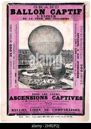 Grand Ballon Captif a vapeur de la cour des Tuileries / Yves & Barret, Typographie Morris - antikes Werbeplakat. Paris Frankreich. 1878. Stockfoto