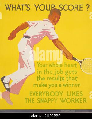 Anonymer Künstler - WAS IST IHRE PUNKTZAHL? - Vintage Werbeplakat. Tennisspieler auf gelbem Hintergrund. 1929. Stockfoto