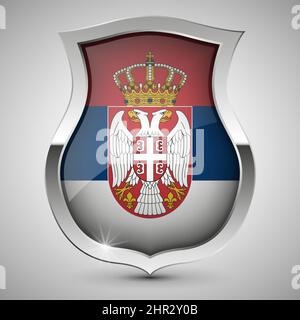 EPS10 Vektor Patriotisches Schild mit Flagge Serbiens. Ein Element der Wirkung für die Verwendung, die Sie daraus machen möchten. Stock Vektor