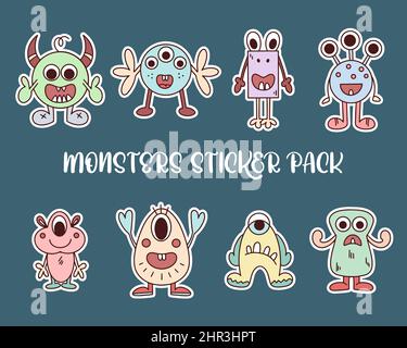 Set von Aufklebern Monster Stock Vektor