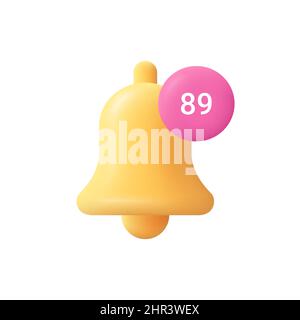 Klingel. Benachrichtigungsmeldung, Alarm- und Alarmsymbol. 3D Vektorsymbol. Minimalistischer Cartoon-Stil. Stock Vektor