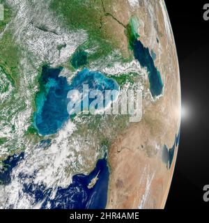 Türkei Land auf der Erde Foto aus dem All, Schwarzes Meer, Mittelmeer, zwischen Europa und Asien, Naher Osten. Elemente dieses Bildes, die von der NASA eingerichtet wurden Stockfoto