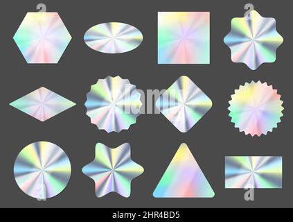 Holografische Aufkleber, Hologramm-Etiketten, Produkte versiegeln Embleme. Silberfolie garantiert Aufkleberetiketten, Gütesiegel, Zertifikat Etikett Vektor-Set. Illustre Stock Vektor