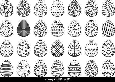 Skizzieren sie ostereier, niedliche bemalte Eierkritzeln mit verschiedenen Mustern. Skizze Frühling Urlaub Dekor, ostern Feier Elemente Vektor-Set von ostern s Stock Vektor