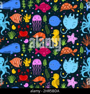 Nahtlose Muster Ozean animal.Sea Tierwelt underwater.Background Cartoon-Stil. Stock Vektor