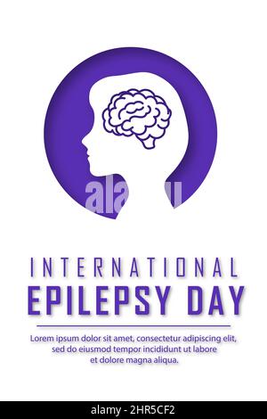 Internationaler Epilepsietag. Weißes Poster mit einer Silhouette eines Mädchens. Vektorgrafik im Papierschnitt-Stil. Stock Vektor