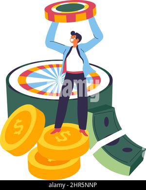 Spielen auf Geld, Sieg und Jackpot in der Lotterie Stock Vektor