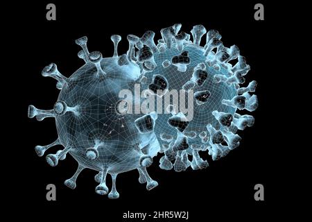 Symbolbild: CGI-Visualisierung: Coronavirus, Mutationen Delta Omicron/ Symbolisches Bild: Corona Virus, Mutationen: Delta, Omicron (nur fuer redaktionelle Stockfoto