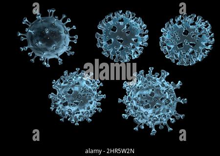 Symbolbild: CGI-Visualisierung: Coronavirus, Mutationen Delta Omicron/ Symbolisches Bild: Corona Virus, Mutationen: Delta, Omicron (nur fuer redaktionelle Stockfoto