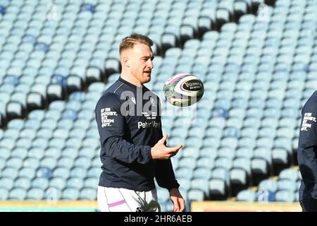BT Murrayfield Edinburgh.Scotland.UK 25. Feb 22 Schottland Training Session für das Guinness Six Nations Spiel gegen Frankreich .Schottland Captain, Stuart Hogg Credit: eric mccowat/Alamy Live News Stockfoto