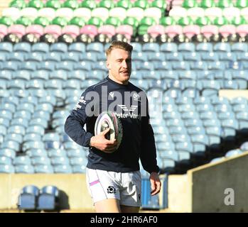 BT Murrayfield Edinburgh.Scotland.UK 25. Feb 22 Schottland Training Session für das Guinness Six Nations Spiel gegen Frankreich .Schottland Captain, Stuart Hogg Credit: eric mccowat/Alamy Live News Stockfoto