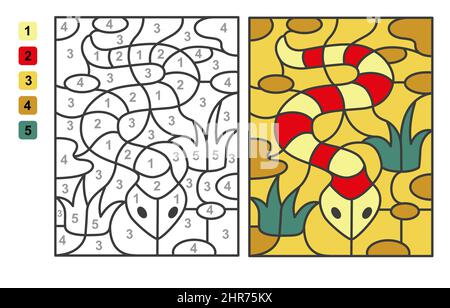 Farbe nach Zahlen Schlange, Reptil. Puzzle-Spiel für Kinder Bildung, Zeichnung und Mathematik zu lernen Stock Vektor
