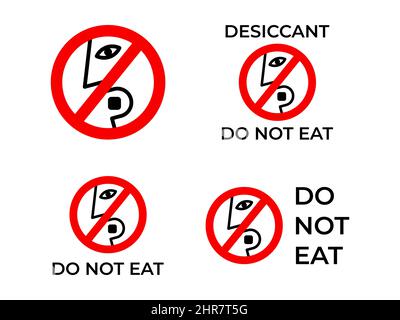 Keine Trockenmittel-Symbole eingestellt. Warnung: Symbol für verbotene Kieselsäure essen Stock Vektor