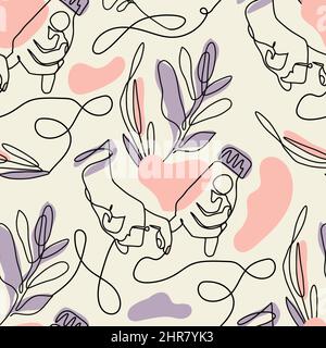 Liebe paar Hände Linie Vektor nahtlose Muster. Doodle zeitgenössische Kunst Stock Vektor