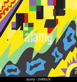 Geometrisches Muster. Quadrate, Dreiecke, Ovale. Mehrfarbiger Hintergrund. Pucci-Style. 90s-Stil Stock Vektor