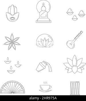 Indien Symbole, dünne Linie und Pixel perfekte Symbole Stock Vektor