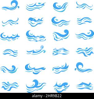 Set von Sea Blue Waves flaches Design Stock Vektor