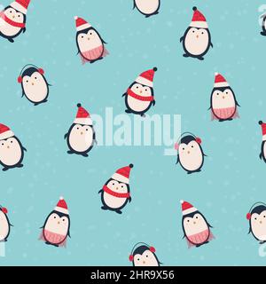 Nahtloses Muster mit niedlichen Cartoon-Pinguinen Stock Vektor