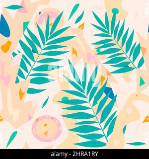 Nahtloses geometrisches Muster mit Farnblättern Stock Vektor