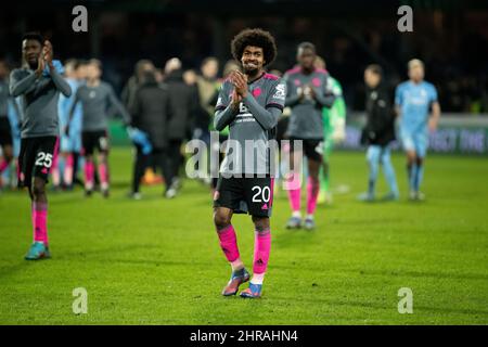 Randers, Dänemark. 24., Februar 2022. Hamza Choudhury (20) aus Leicester City nach dem Spiel der UEFA Europa Conference League zwischen dem Randers FC und Leicester City im Cepheus Park in Randers. (Foto: Gonzales Photo - Balazs Popal). Stockfoto