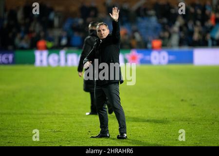 Randers, Dänemark. 24., Februar 2022. Manager Brendan Rodgers von Leicester City nach dem Spiel der UEFA Europa Conference League zwischen dem Randers FC und Leicester City im Cepheus Park in Randers gesehen. (Foto: Gonzales Photo - Balazs Popal). Stockfoto