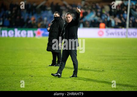 Randers, Dänemark. 24., Februar 2022. Manager Brendan Rodgers von Leicester City nach dem Spiel der UEFA Europa Conference League zwischen dem Randers FC und Leicester City im Cepheus Park in Randers gesehen. (Foto: Gonzales Photo - Balazs Popal). Stockfoto