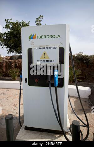 Nicht mehr in Betrieb iberdrola Elektroauto-Ladestation Lanzarote, Kanarische Inseln, Spanien Stockfoto