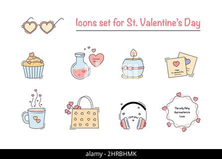 Vektordarstellung von Symbolen für den Valentinstag. Stock Vektor