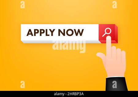 Schaltfläche „Jetzt anwenden“ in der Suchleiste. Klicken mit dem Mauszeiger. Cursorsymbol. Stock Vektor