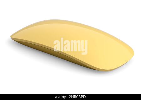 Realistische goldene Computermaus mit isolierter Berührung auf schwarzem Hintergrund. 3D-Rendering des kabellosen Laptop-Trackpads für das Home Office und den Arbeitsplatz Stockfoto
