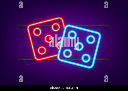 Würfel-Neonsymbol. Würfel, Würfel. Casino und Wetten. Vektorgrafik. Stock Vektor