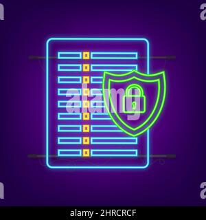 Neon-Symbol für Data-Protection-Rechenzentren. Internet-Technologie. Informationstechnologie. Vektorgrafik Stock Vektor