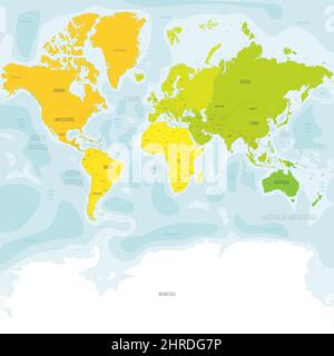 Bunte politische Karte Weltkontinente. Stock Vektor