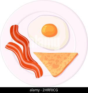 Traditionelles amerikanisches Frühstück mit Spiegeleiern und baon-Ant-Toast auf dem Teller. Brunch-Menü im Restaurant. Stock Vektor