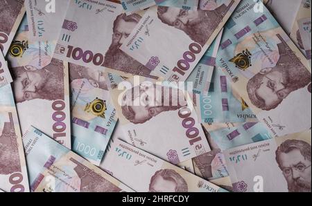 Ansicht der ukrainischen Währung 1000 Banknoten Stockfoto