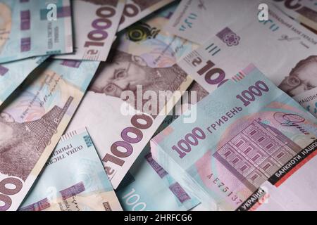 New Thousand Hryven Banknoten Paket. Ukrainische Hryvnia Banknoten Paket Stockfoto