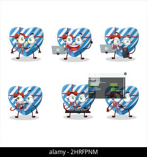 Blaue Liebe Geschenkbox Programmierer niedlichen Zeichentrickfigur mit Stock Vektor