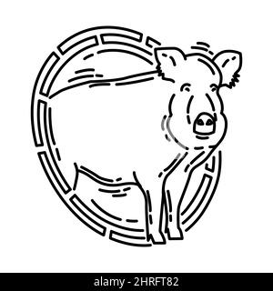 Wildschwein Feng Shui Symbole Teil der chinesischen Neujahrszubehör und Feng Shui Symbole Hand gezeichnet Icon Set Vektor. Stock Vektor