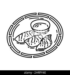 Chinesische Eat Knödel Teil der chinesischen Neujahrszubehör und Feng Shui Symbole handgezeichnete Icon Set Vektor. Stock Vektor