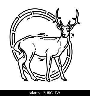 Deer Feng Shui Symbole Teil des chinesischen Neujahrs Zubehör und Feng Shui Symbole handgezeichnete Icon Set Vektor. Stock Vektor