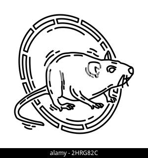 Ratte Feng Shui Symbole Teil der chinesischen Neujahrszubehör und Feng Shui Symbole Hand gezeichnet Icon Set Vektor. Stock Vektor