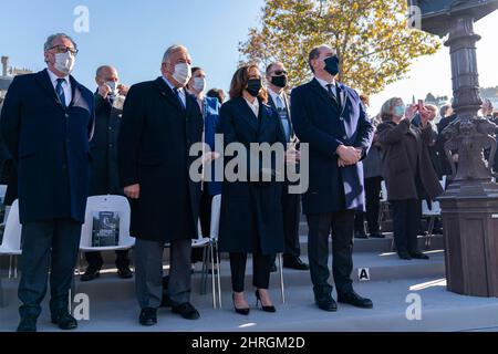 US-Vizepräsidentin Kamala Harris nimmt an einer Veranstaltung zum Waffenstillstandstag am 11. November 201 im Arc de Triomphe in Paris, Frankreich, Teil. Stockfoto