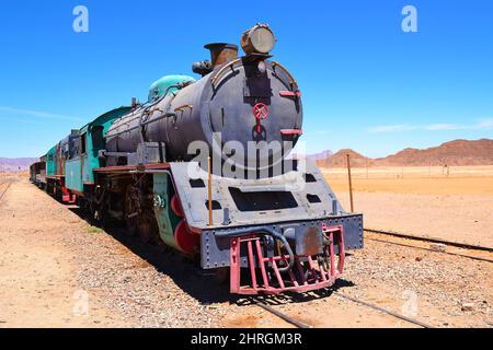 Lok Zug in Wadi Rum Wüste, Jordanien. Stockfoto