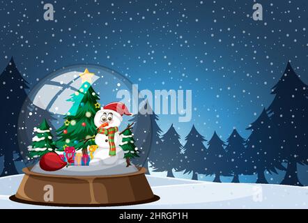 Schneemann in snowdome auf Schnee fallen Hintergrund Illustration Stock Vektor